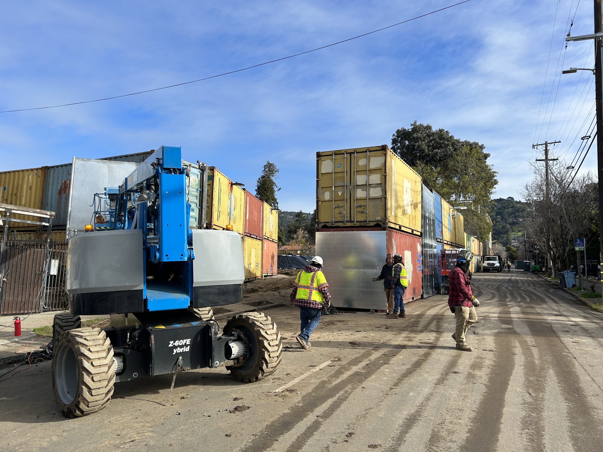 Shipping container wall at People's Park nearly finished