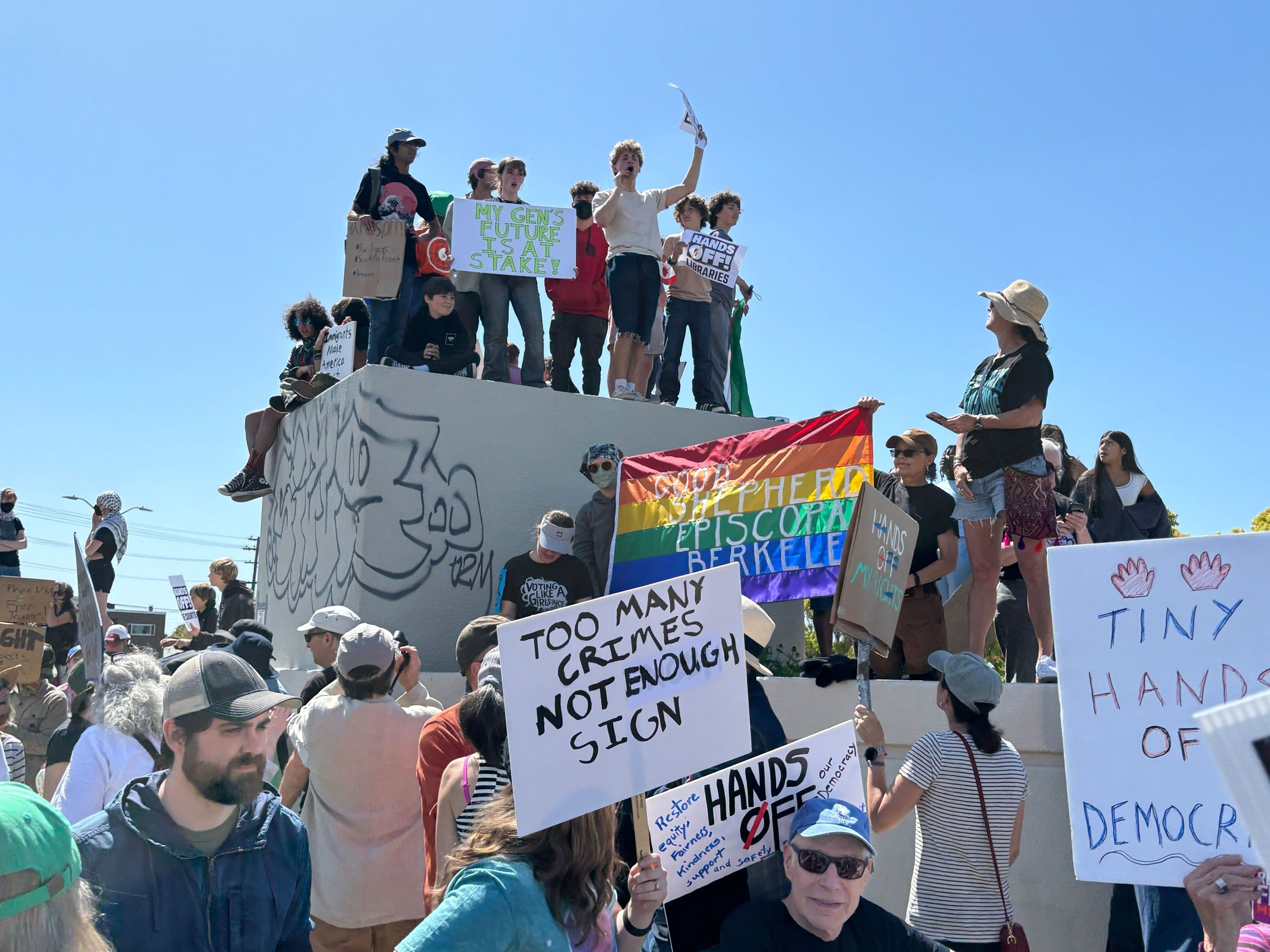 ‘Hands Off!’ protest in Berkeley denounces Trump, Musk’s power grab